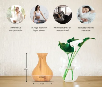 Vitality Pro ultrasone aroma diffuser in licht hout - grootste reservoir van Nederland