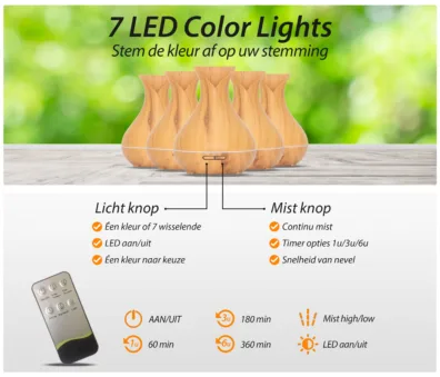 Vitality Pro ultrasone aroma diffuser in licht hout - grootste reservoir van Nederland