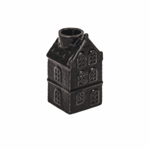 Kaarshouder - Huis - Keramiek - Zwart - 6x5,5x11cm