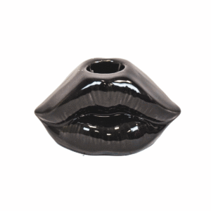 Kaarshouder - Lip - Keramiek - Zwart - 10,5x6,5x5,5cm