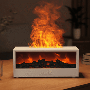 Aroma diffuser wit met realistisch LED vlameffect en aromatherapie