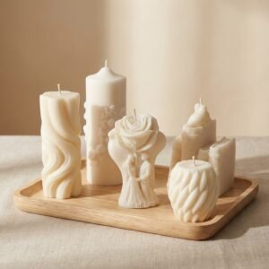 Luxe designkaarsen met 5 handgemaakte sculpturale kaarsen van sojawas