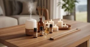 wellness pakket voor thuis, Biologische etherische oliën van scentulp met aroma diffuser en geurkaarsen