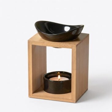 Kalos geurbrander Kalos geurbrander van bamboe met zwarte keramische schaaltjes voor wax melts