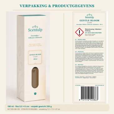 03-scentulp-gentle-bloom-100ml-packaging1 Scentulp Gentle Bloom geurstokjes – Lavendel – 100 ml
