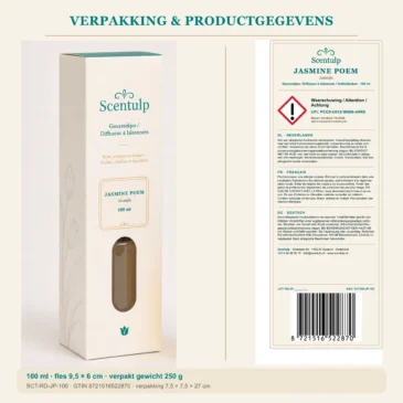 03-scentulp-jasmine-poem-100ml-packaging1 Scentulp Jasmine Poem geurstokjes – Jasmijn – 100 ml
