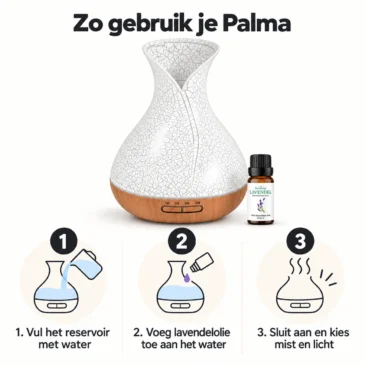 Palma diffuser โ zo gebruik je hem Palma aroma diffuser gebruiken: water, lavendelolie en knoppen