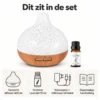 Santorini diffuser โ inhoud van de set Santorini set met aroma diffuser, Scentulp Lavendel 10 ml, adapter, kabel en handleiding